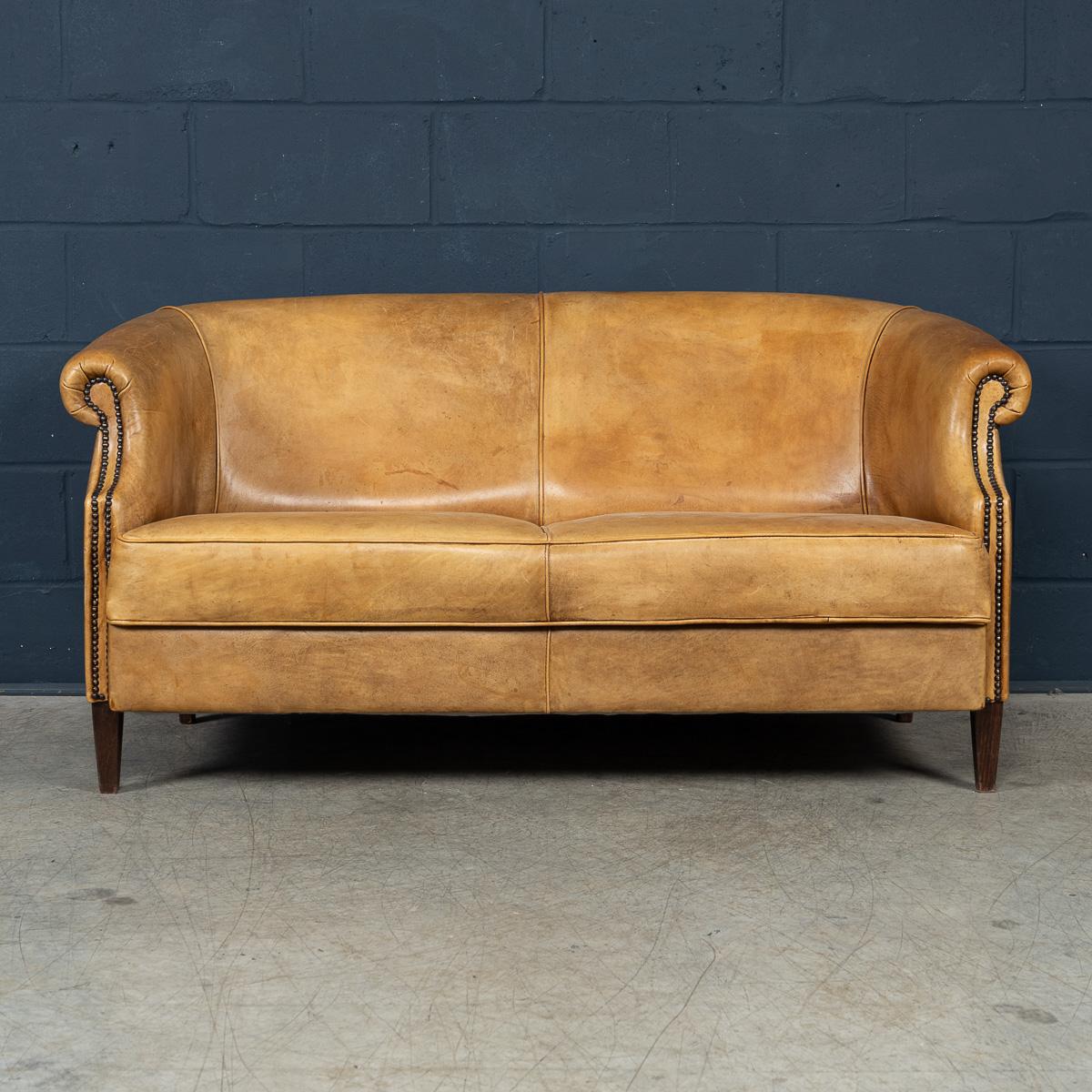 Other Vintage 20th Century Dutch Sheepskin Leather Sofa For Sale