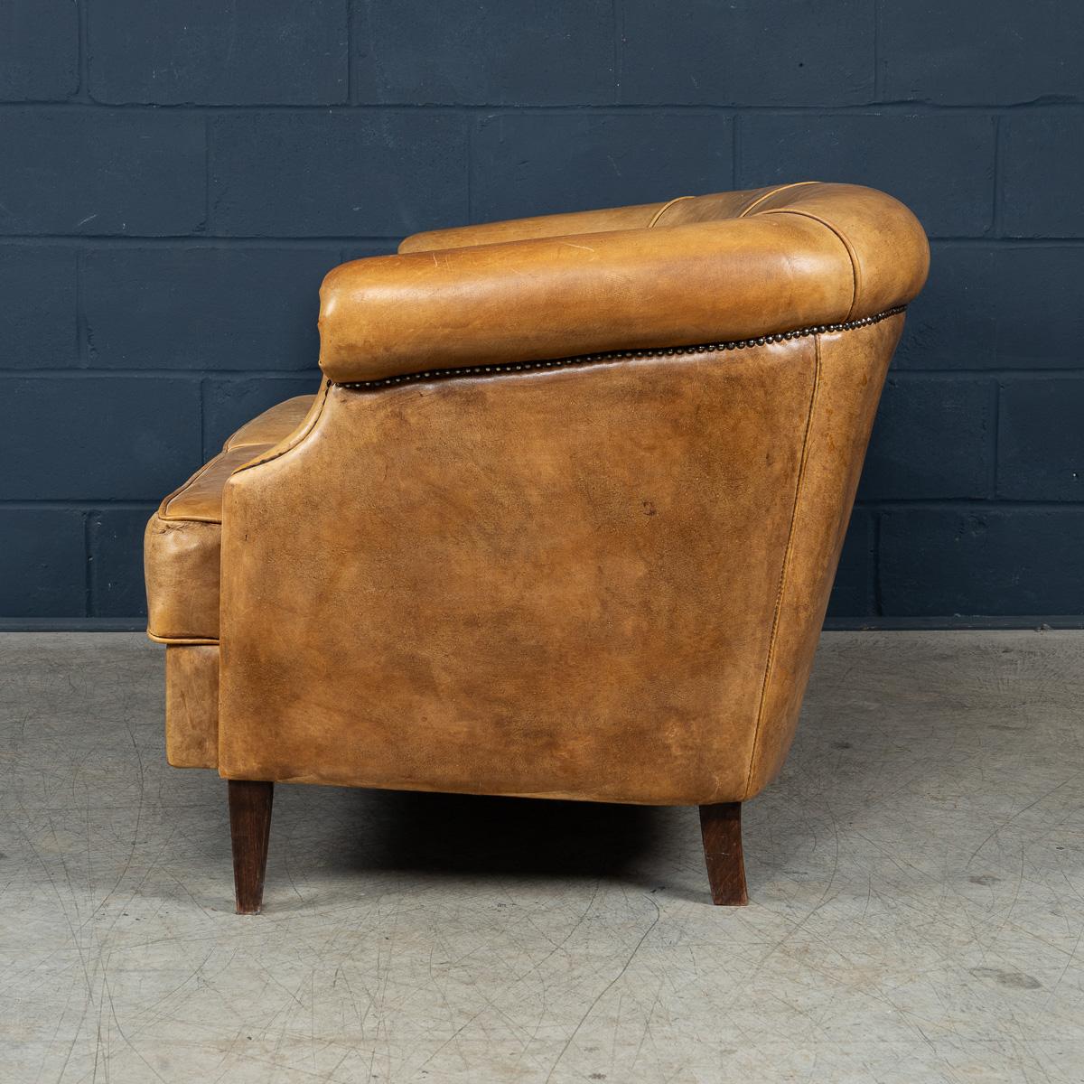 Vintage 20th Century Dutch Sheepskin Leather Sofa In Good Condition For Sale In Royal Tunbridge Wells, Kent