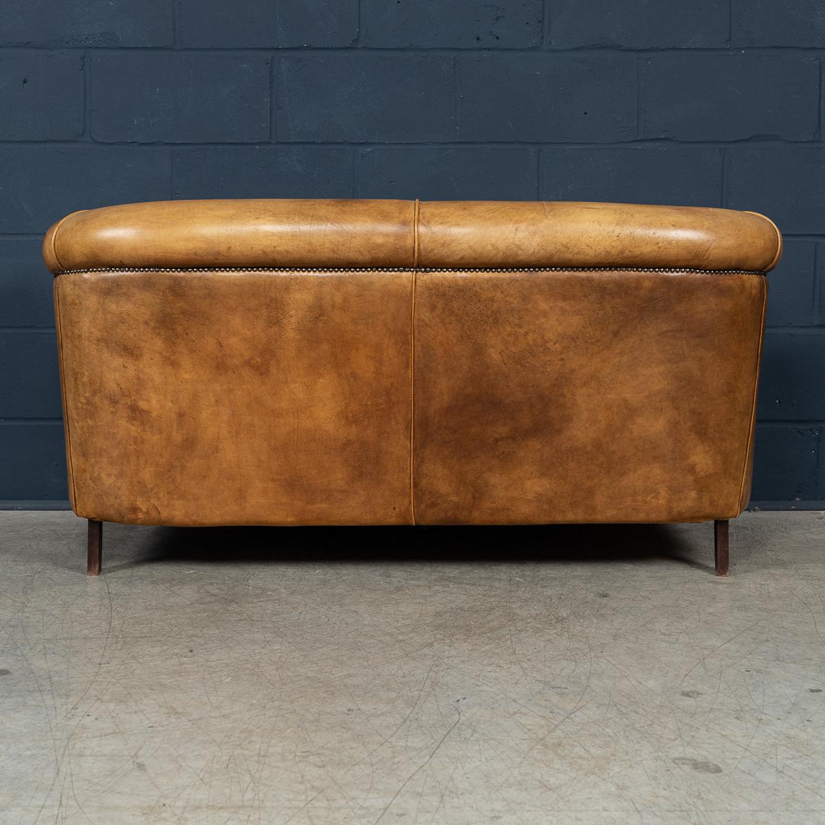 Vintage 20th Century Dutch Sheepskin Leather Sofa For Sale 1