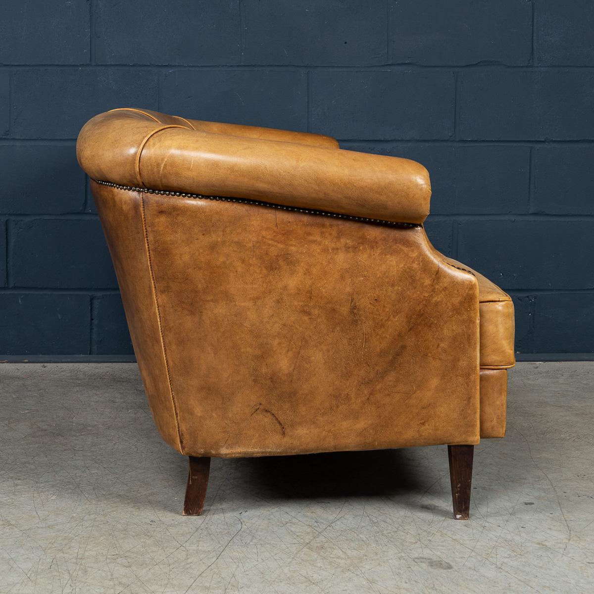 Vintage 20th Century Dutch Sheepskin Leather Sofa For Sale 2