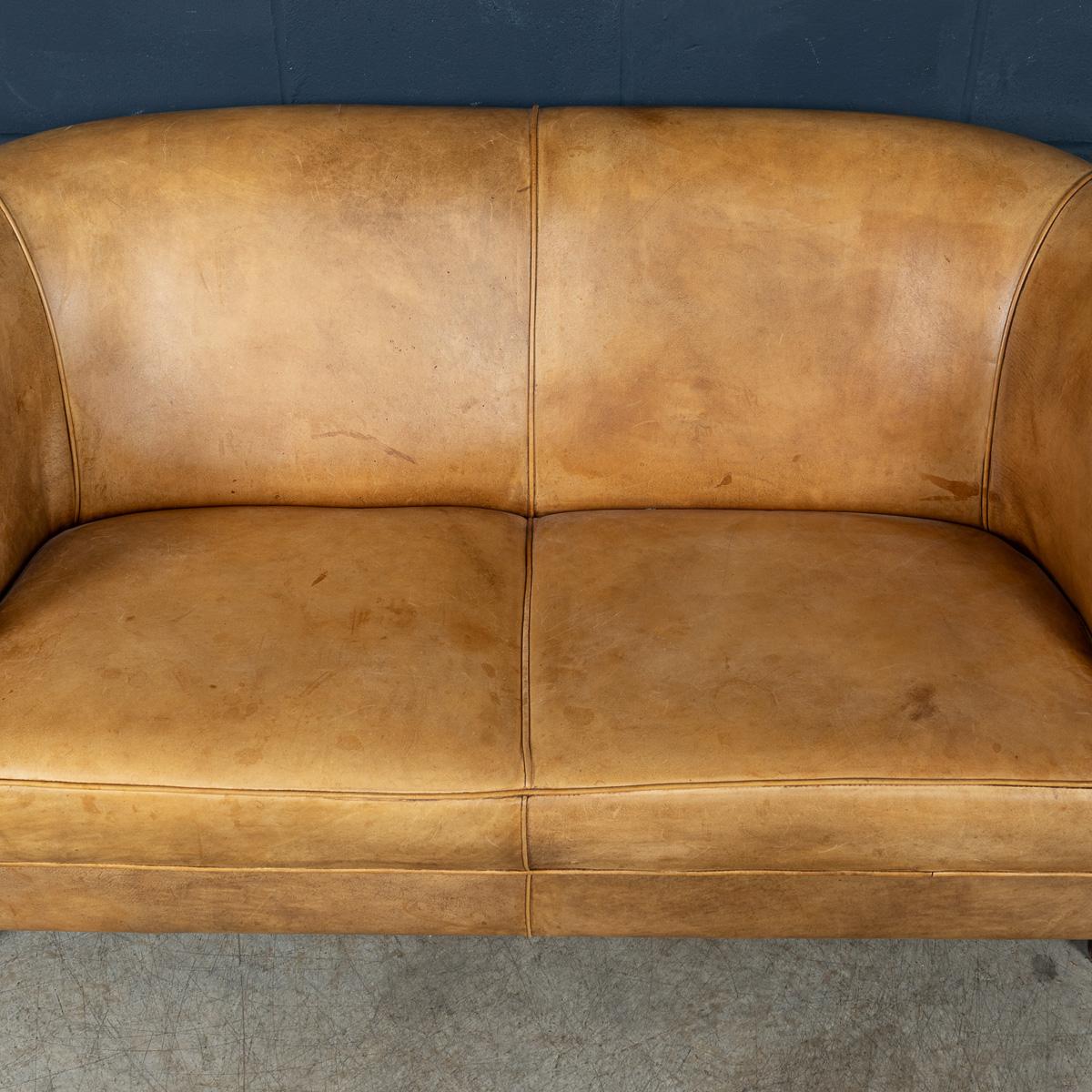 Vintage 20th Century Dutch Sheepskin Leather Sofa For Sale 5