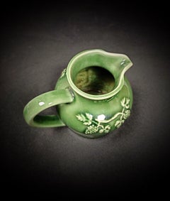 Vintage 20th-Century Enameled Porcelain Pitcher with Grape & Vine Leaf - 2Y156