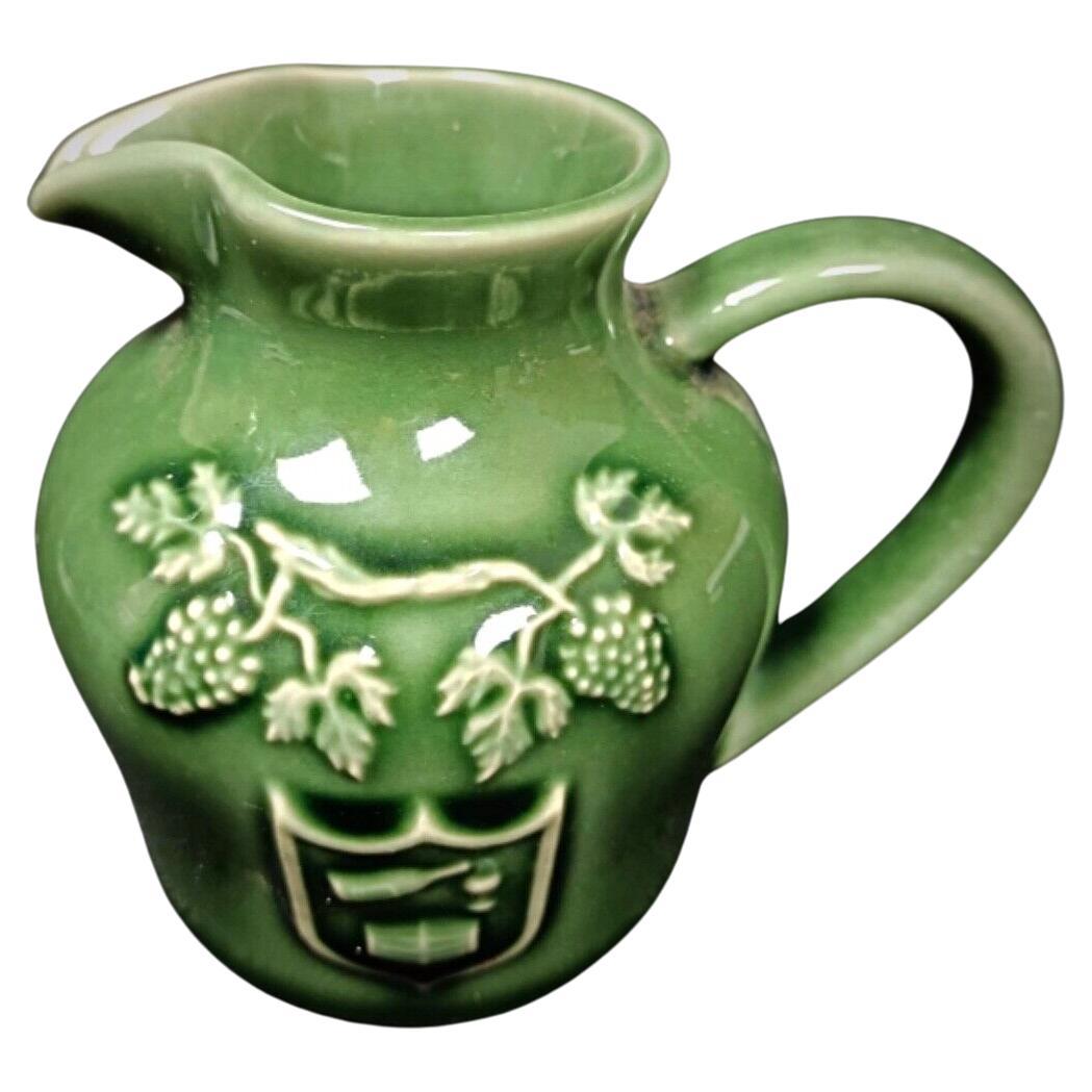 Vintage 20th-Century Enameled Porcelain Pitcher with Grape & Vine Leaf - 2Y156