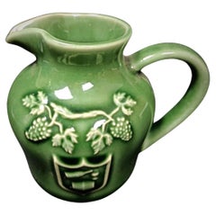 Vintage 20th-Century Enameled Porcelain Pitcher with Grape & Vine Leaf - 2Y156