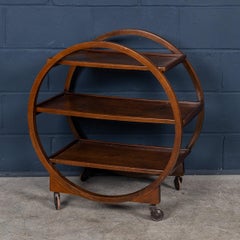 Vintage 20th Century English Art Deco Three-Tier Walnut Drinks Trolley c.1930
