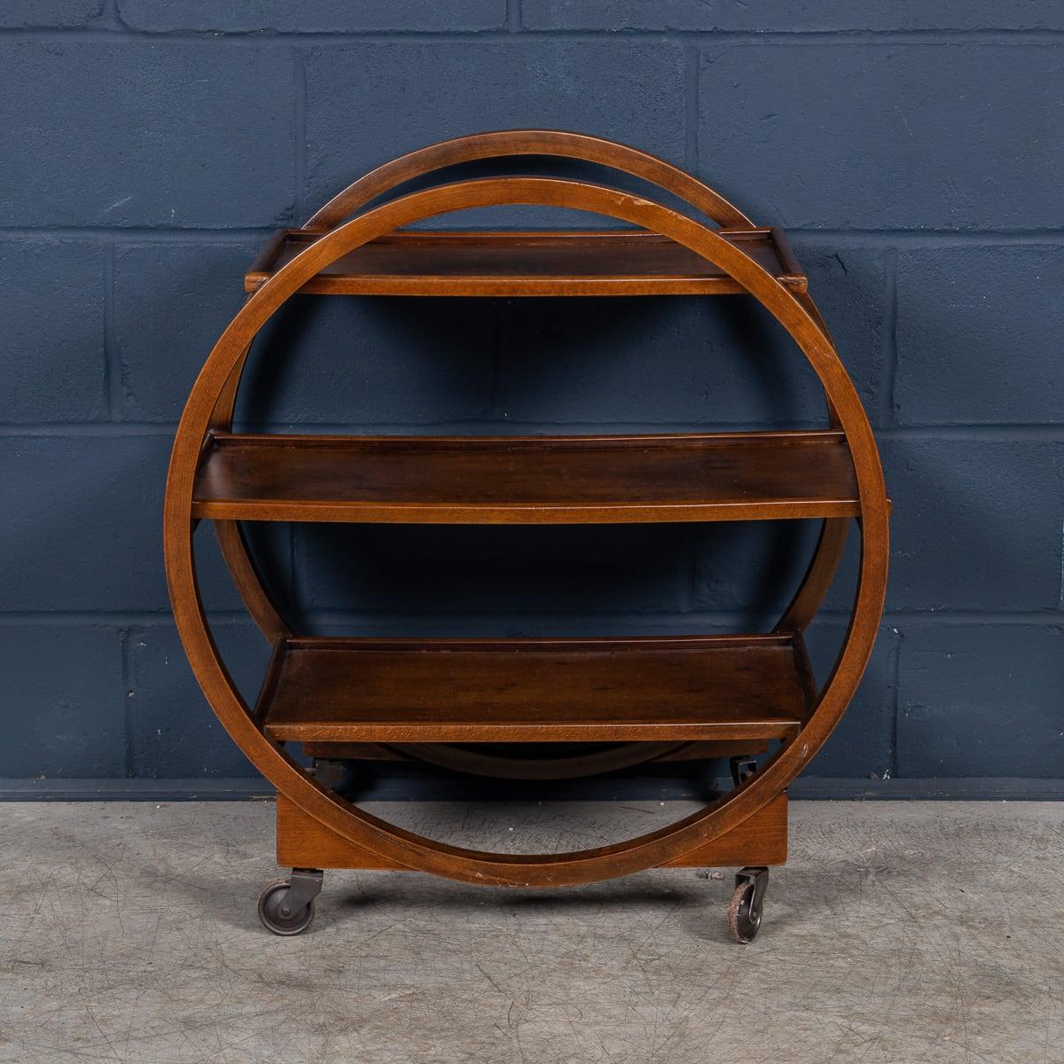 Vintage 20th Century English Art Deco Three-Tier Walnut Drinks Trolley c.1930 1