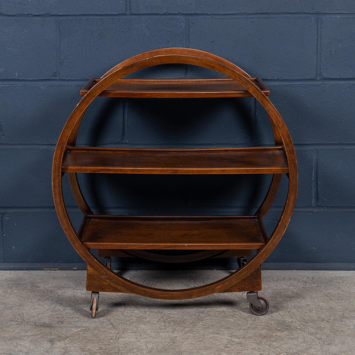 Vintage 20th Century English Art Deco Three-Tier Walnut Drinks Trolley c.1930 3