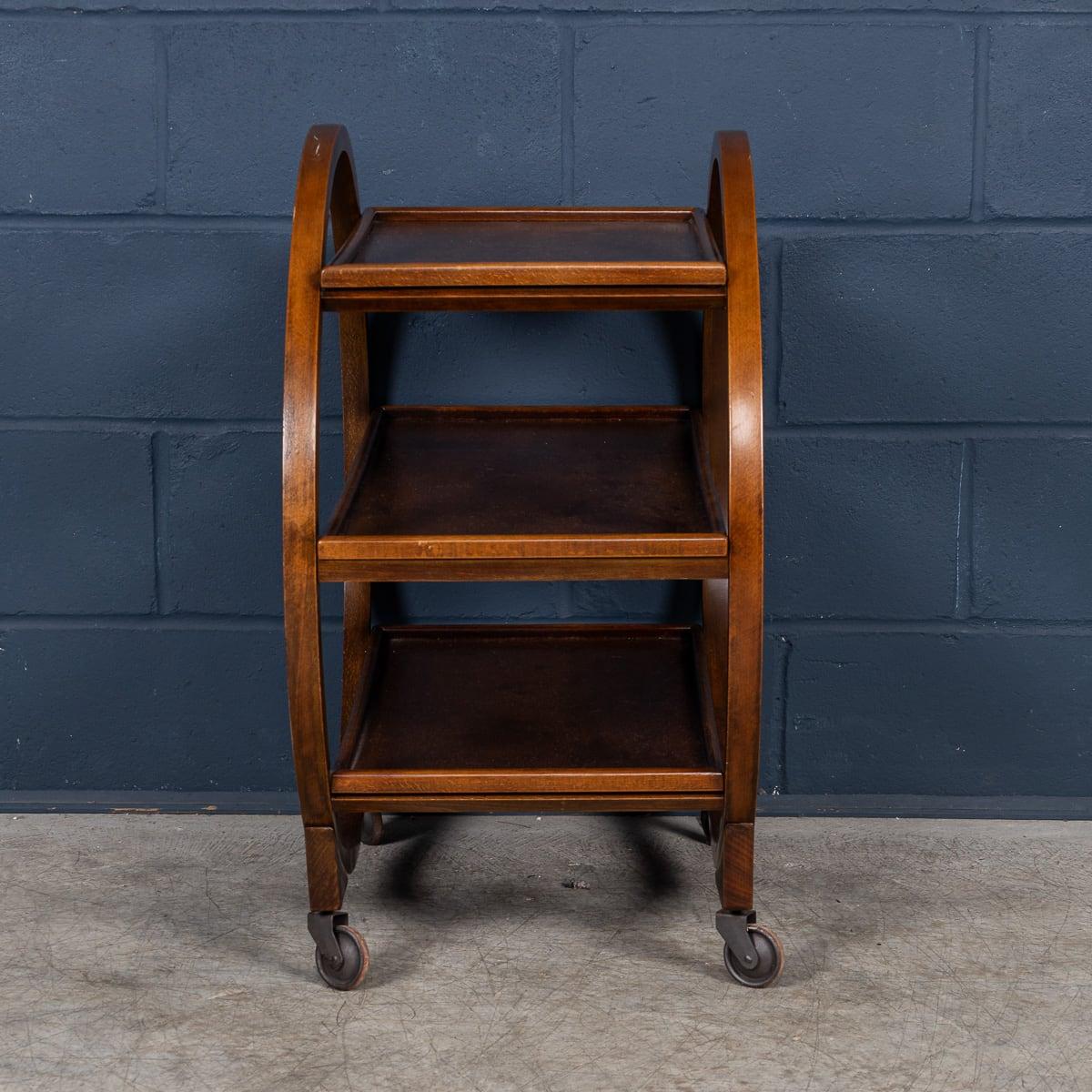 Vintage 20th Century English Art Deco Three-Tier Walnut Drinks Trolley c.1930 4