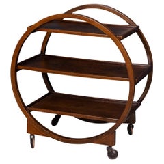 Vintage 20th Century English Art Deco Three-Tier Walnut Drinks Trolley c.1930