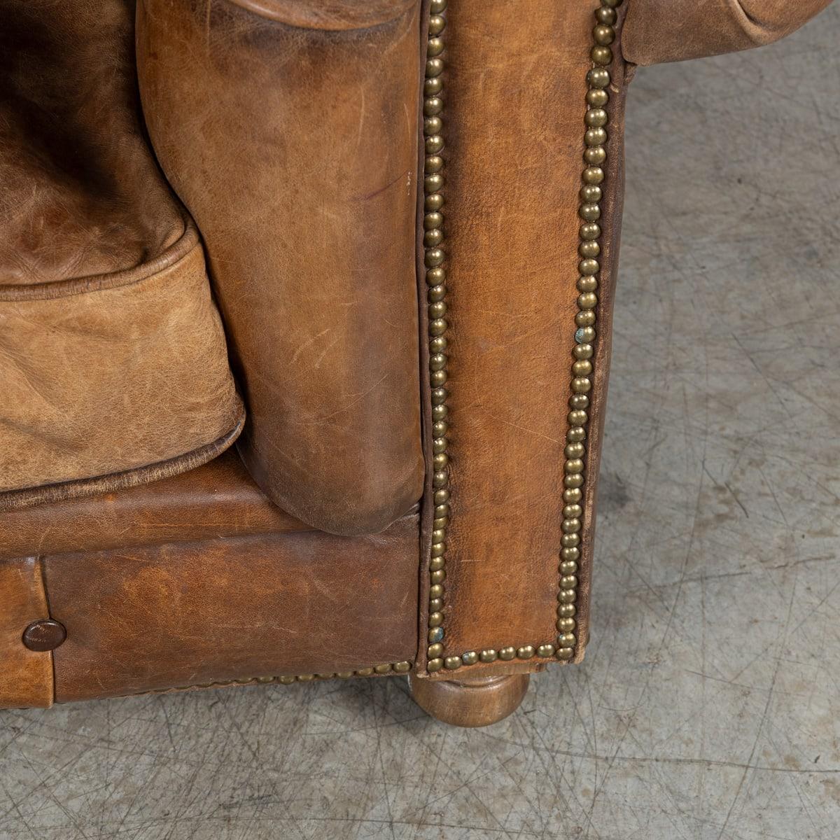 Sillón Chesterfield Vintage Inglés de Cuero Marrón del Siglo XX Por Halo en venta 10