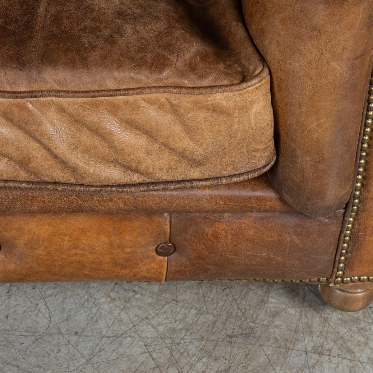 Sillón Chesterfield Vintage Inglés de Cuero Marrón del Siglo XX Por Halo en venta 11