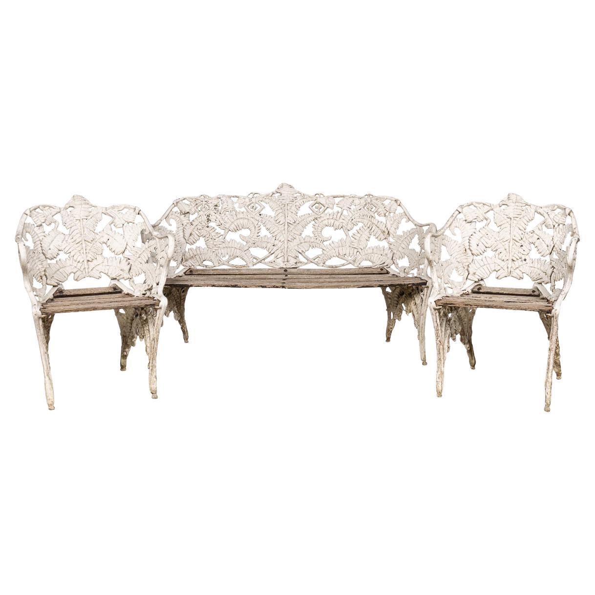 Vintage 20th Century English Cast Aluminium & Teak Garden Suite c.1960
