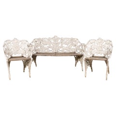 Vintage 20th Century English Cast Aluminium & Teak Garden Suite c.1960