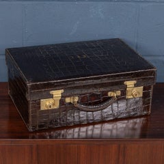 Vintage 20th Century English Made Crocodile Leather & Brass Vanity Case