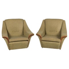 Vintage 20th Century English Pair Of Olive Green Upholstered Armchairs c.1960