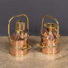 Vintage 20th Century English Pair Of Polished Checkpump Petrol Canisters c.1970