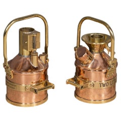 Vintage 20th Century English Pair Of Polished Checkpump Petrol Canisters c.1970