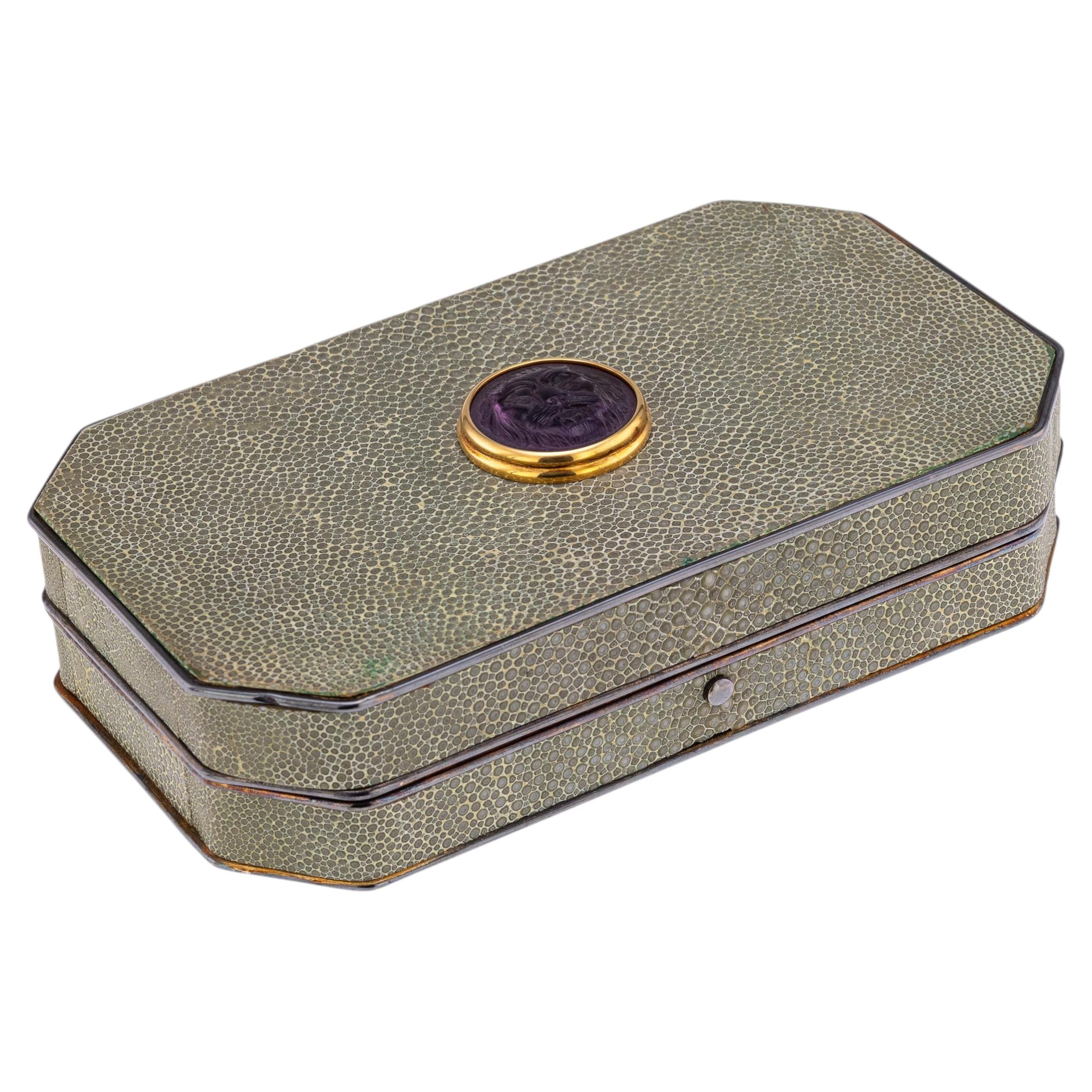 Vintage 20th Century English Shagreen & Gilt Metal Silk Lined Box