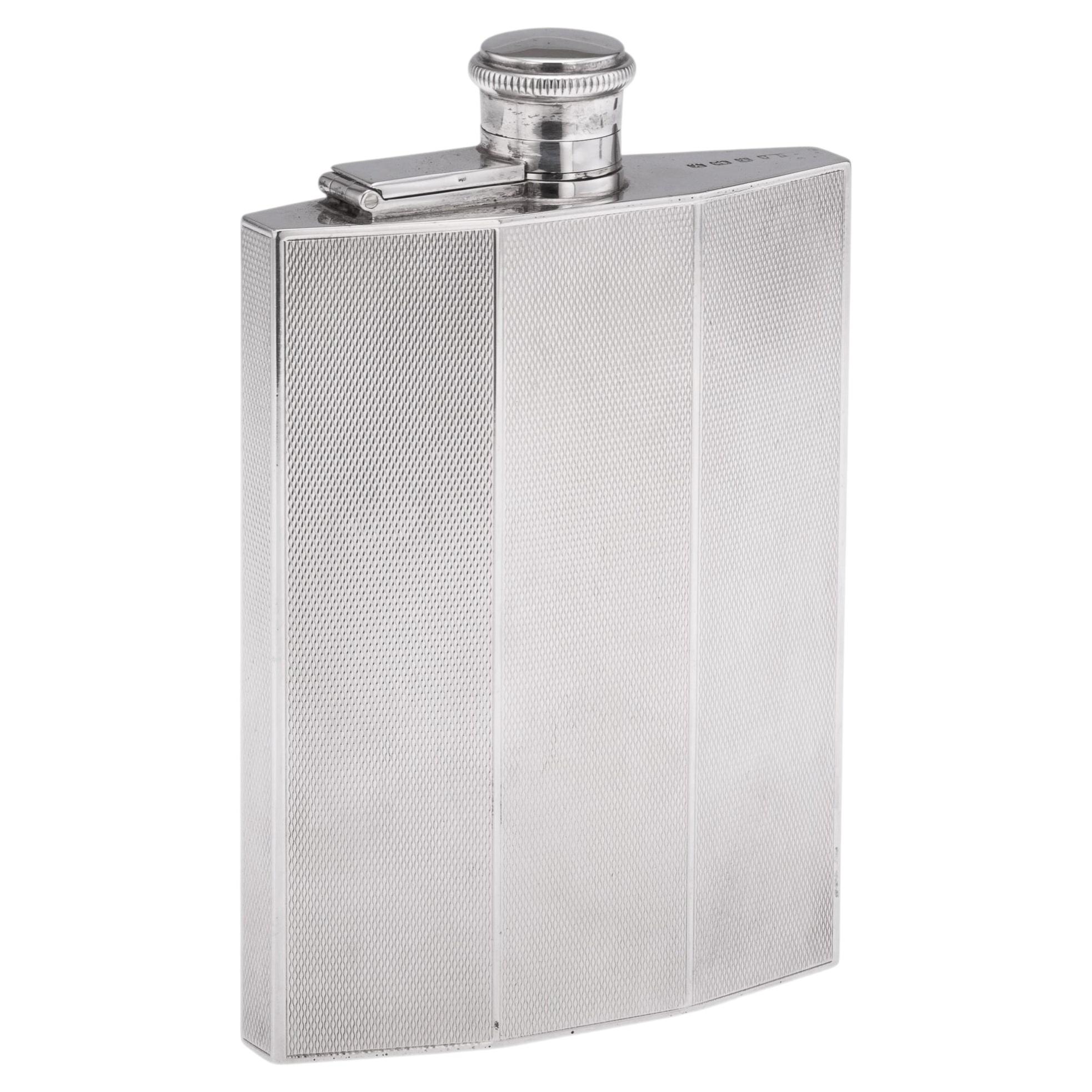 Vintage 20th Century English Solid Silver Hip Flask, Birmingham c.1948