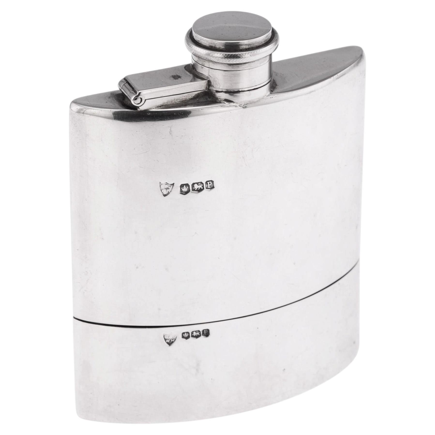Vintage 20th Century English Solid Silver Hip Flask, Sheffield c.1932