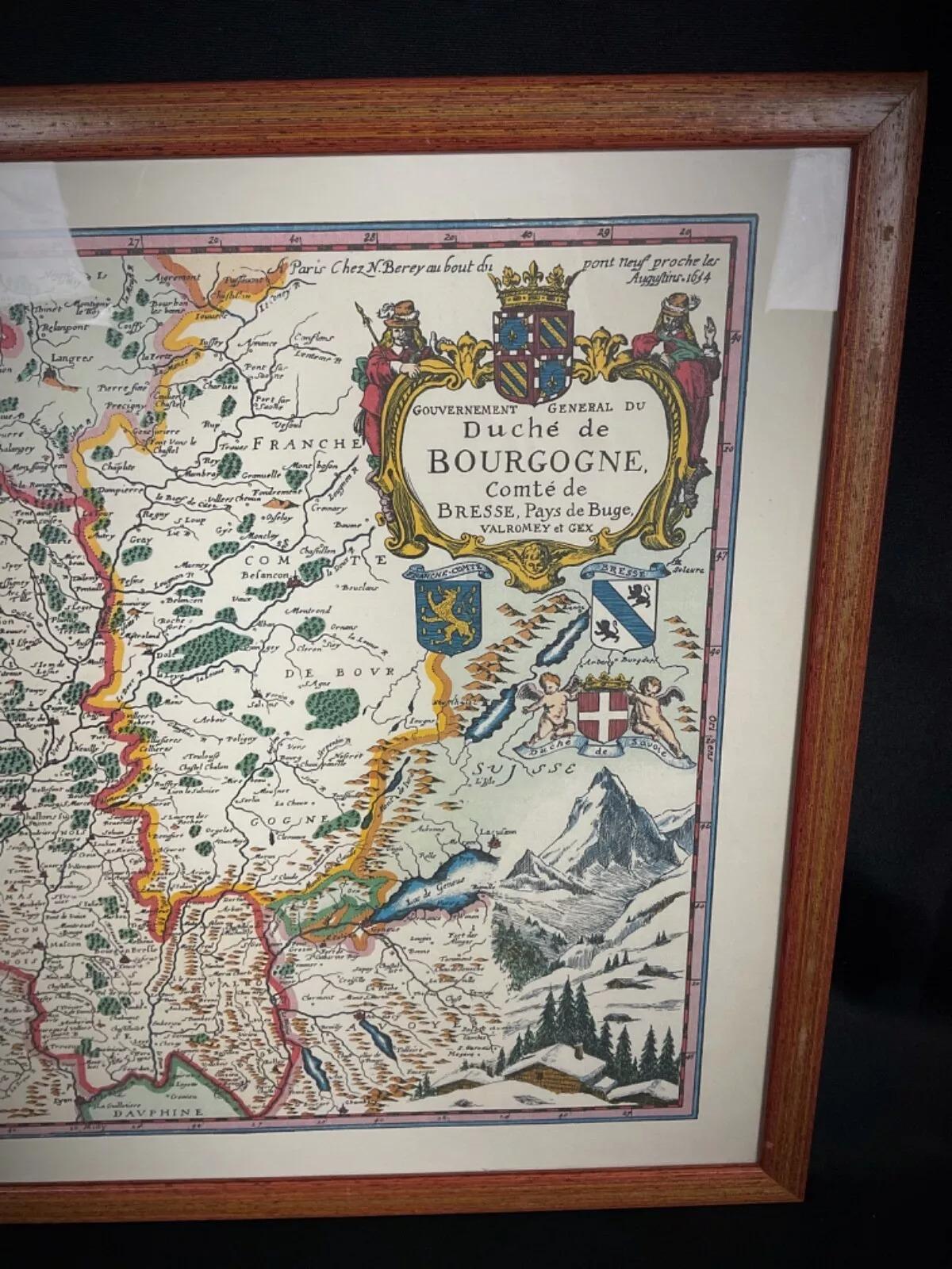 Vintage 20th Century Engraving of a Map of Duchy of Burgundy and County - 2Y442 For Sale 1