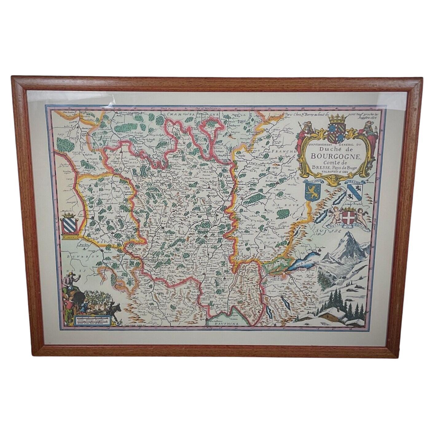 Vintage 20th Century Engraving of a Map of Duchy of Burgundy and County - 2Y442