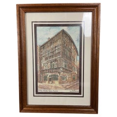 Grabado antiguo del siglo XX de la Casa Histórica de Mâcon por Yves Ducourtioux 2Y569