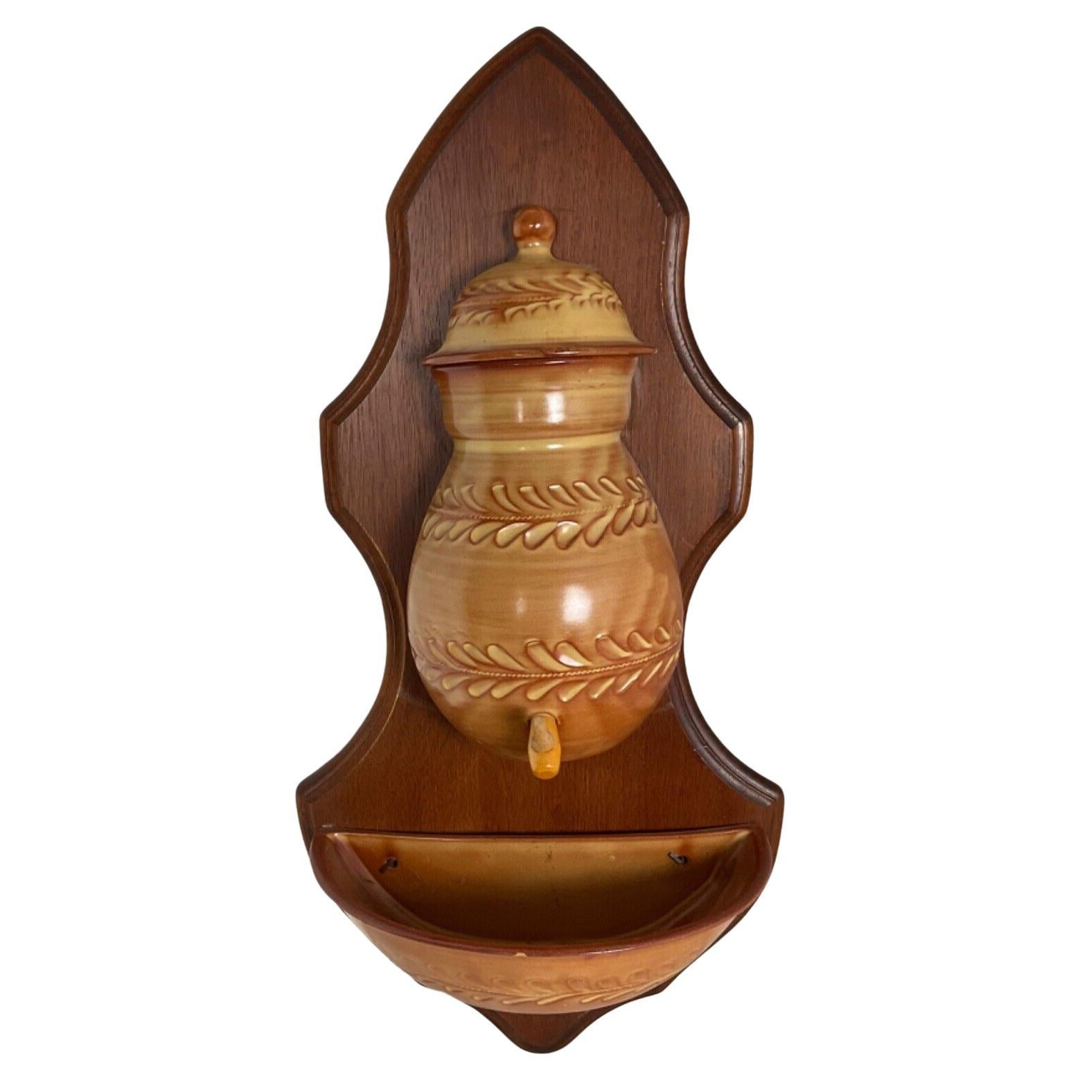 Fuente de Pared de Cerámica Floral Vintage Siglo XX - Artesanía Francesa - 2Y551