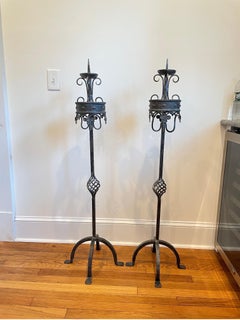 Vintage Forged Iron and Bronze Torchiere Candle