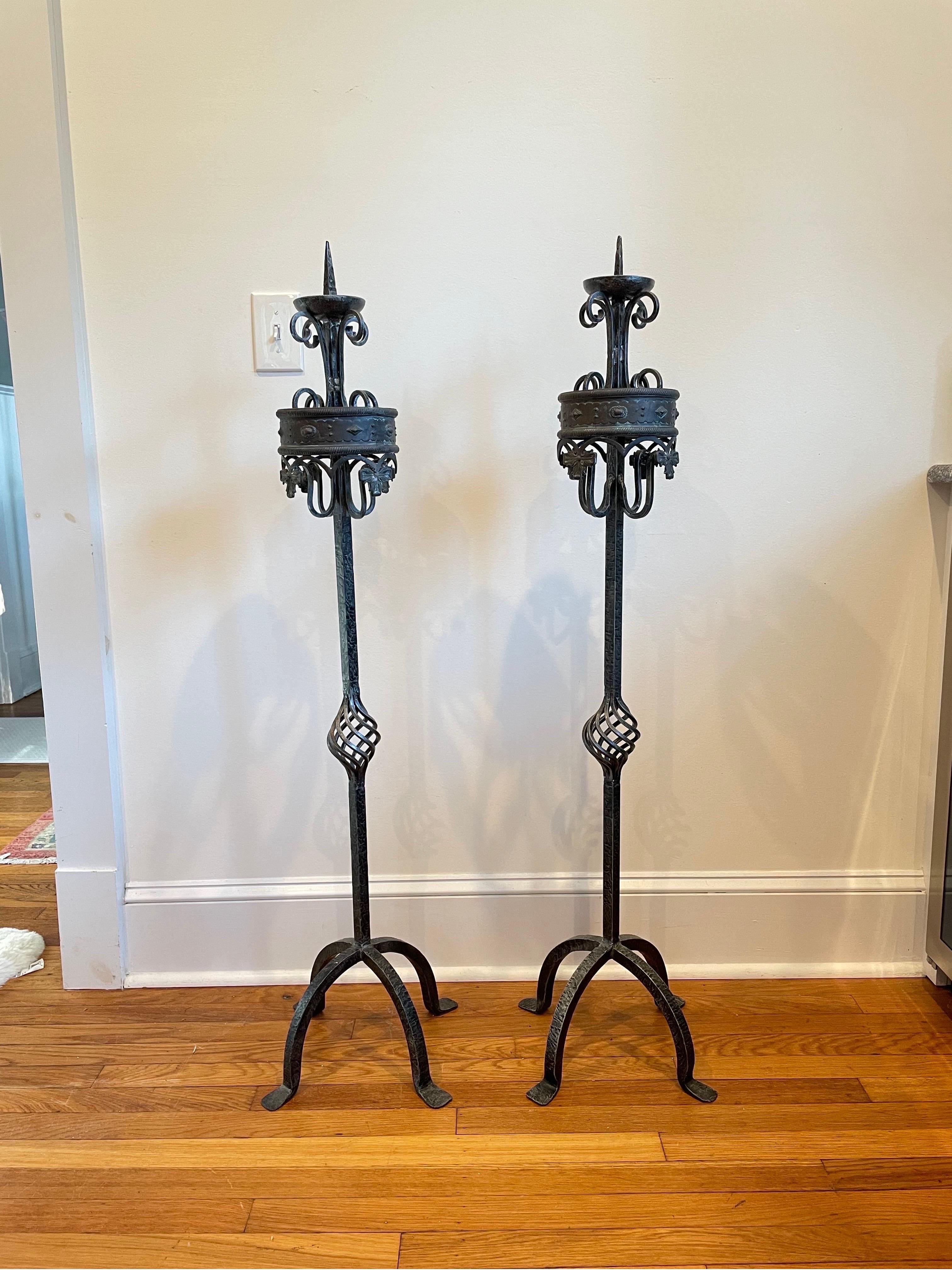 Vintage Forged Iron and Bronze Torchiere Candle In Good Condition For Sale In W Allenhurst, NJ