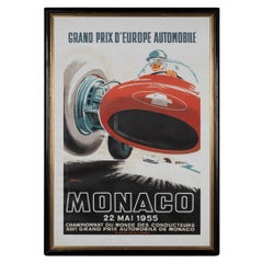 Vintage 20ème siècle encadré 1955 Monaco Grand Prix Poster By Jean Ramel c.1985