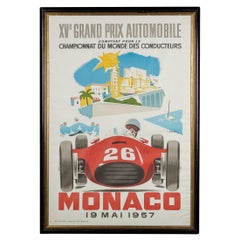 Vintage 20ème siècle encadré 1957 Monaco Grand Prix Poster By Jean Ramel c.1985
