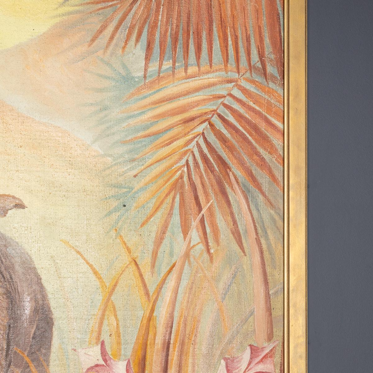Vintage 20. Jahrhundert gerahmt Öl auf Leinwand Elefanten Familie Gemälde c.1960 im Angebot 5