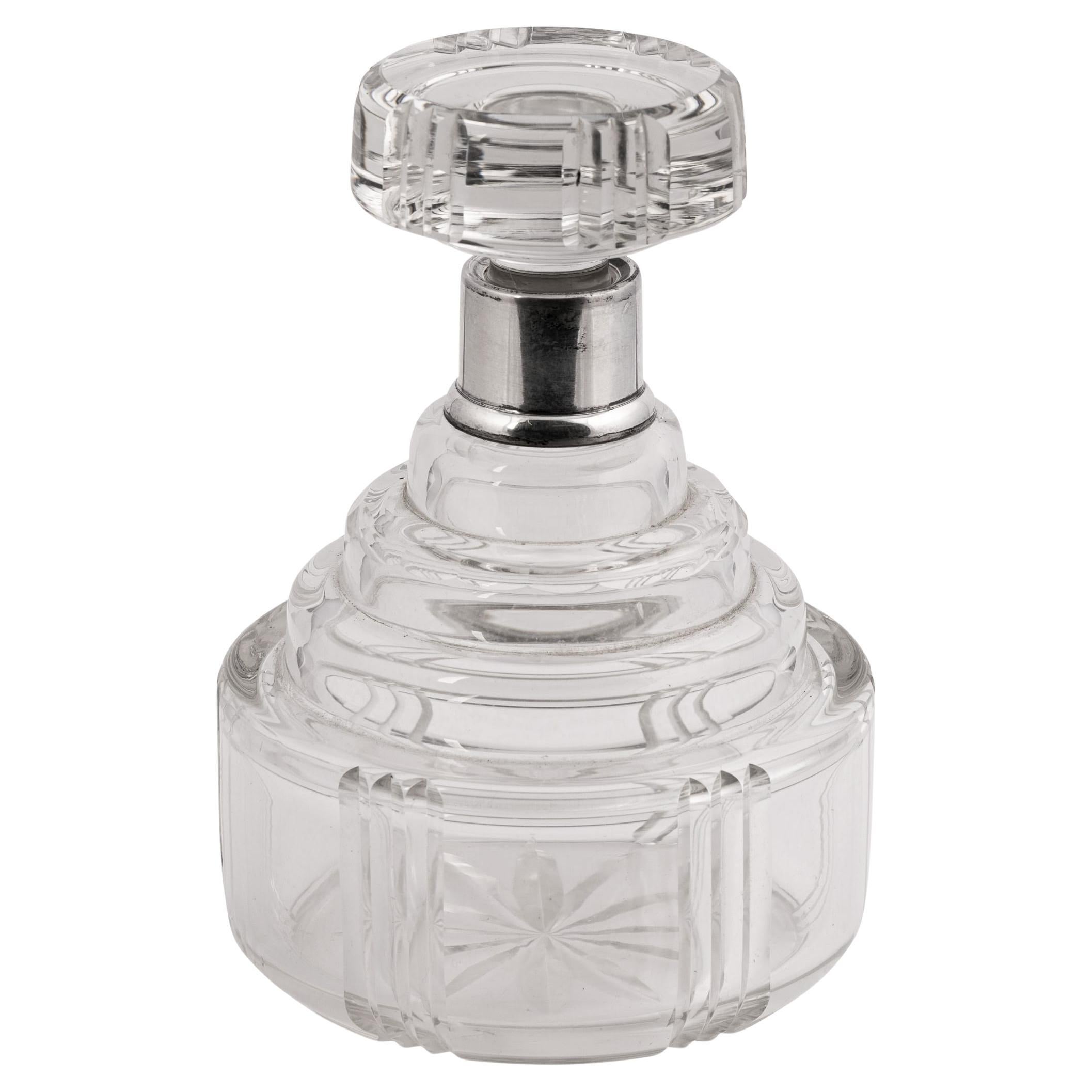 Vintage 20th Century French Art Deco Silver Mounted Cut Glass Decanter