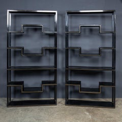 Scaffali Etagere in metallo nero e vetro fumé del 20° secolo, vintage, francese, 1970 ca.