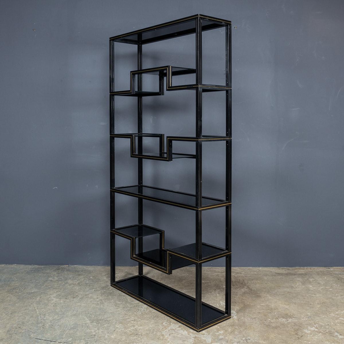 Other Vintage 20th Century French Black Metal & Smokey Glass Etagere Shelves c.1970 For Sale