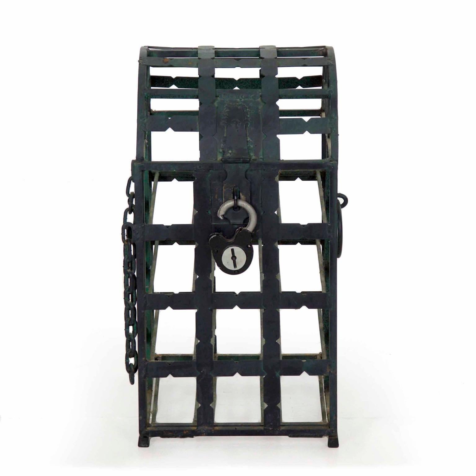 Vintage 20th Century French Green Metal Wine Cage Rack In Good Condition In Shippensburg, PA