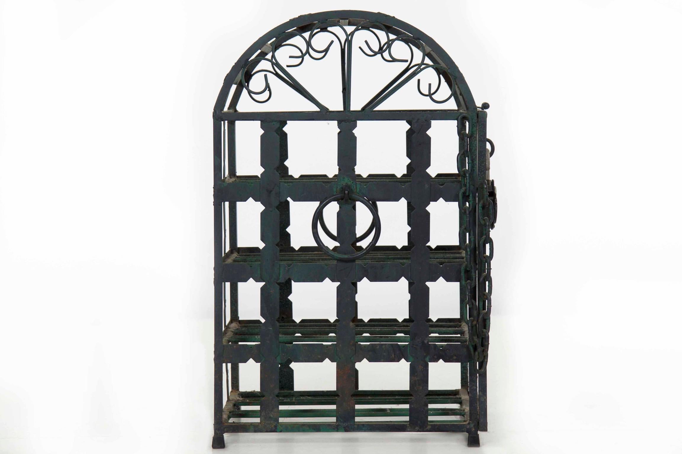 Vintage 20th Century French Green Metal Wine Cage Rack 3