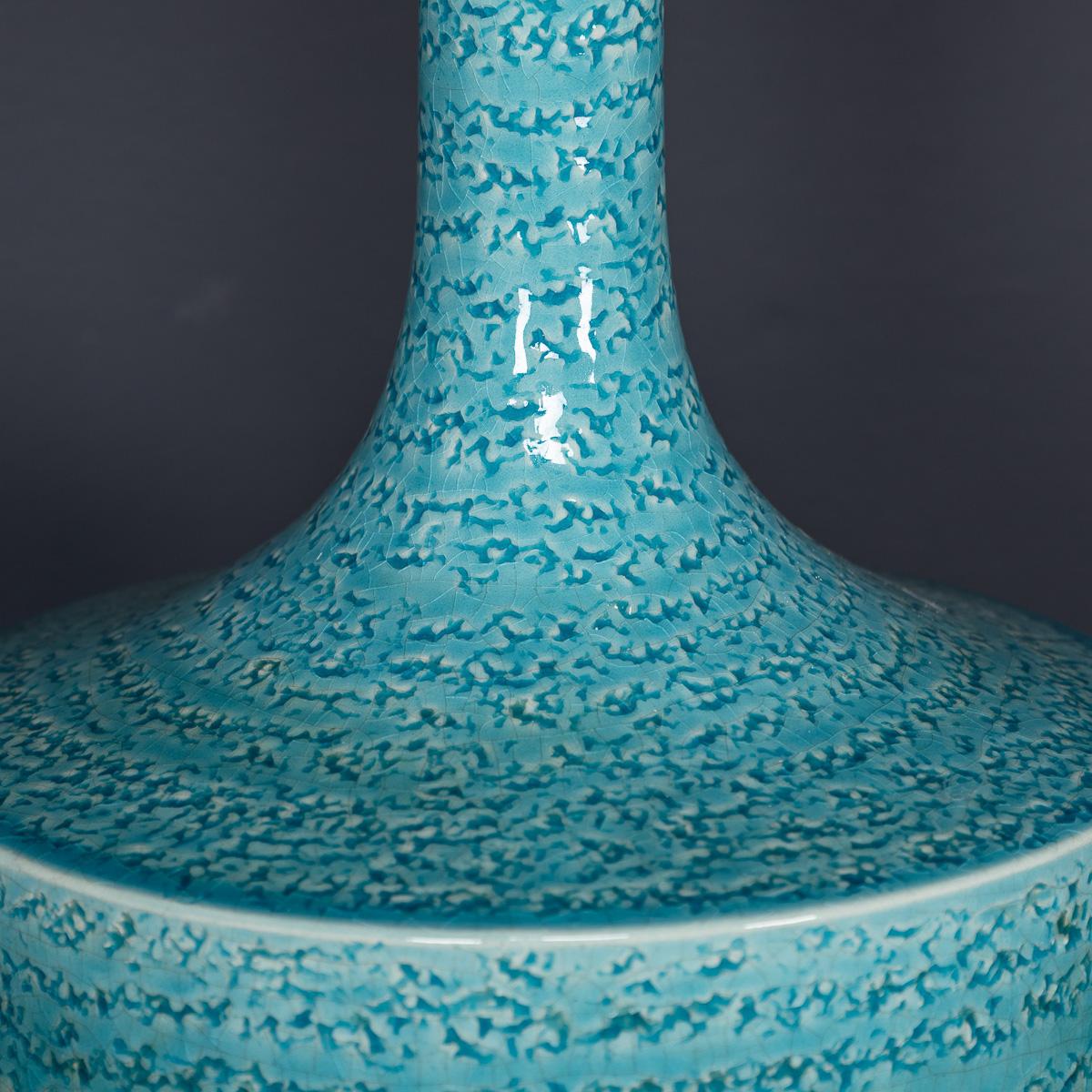 Vintage 20. Jahrhundert Französisch Paar von blauen Keramik-Tischlampen c.1970 im Angebot 2