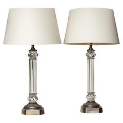 Vintage By, coppia di lampade da tavolo a colonna in cristallo e bronzo del XX secolo, 1979 ca.
