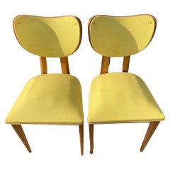 Vintage 20th Century French Pair of Yellow Fabric Chairs, 1960s