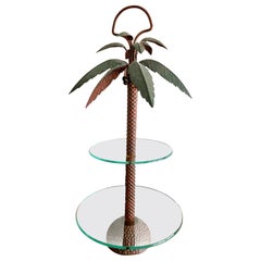 Vintage 20th Century French Palm Tree Tiers Serving Plate in Metal and Glass