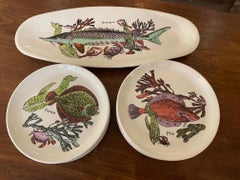 Service à poisson français du 20ème siècle de Sarreguemines, 12 assiettes et un plateau