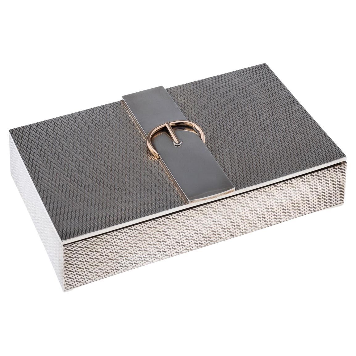 Caja para puros de plata maciza francesa vintage del siglo XX de Hermes c.1970