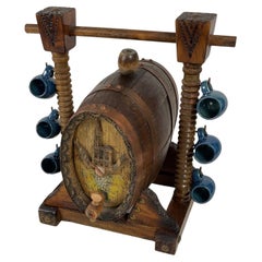Juego de licor de mesa francés vintage del siglo XX - Barril y 6 copas pequeñas - 2Y481