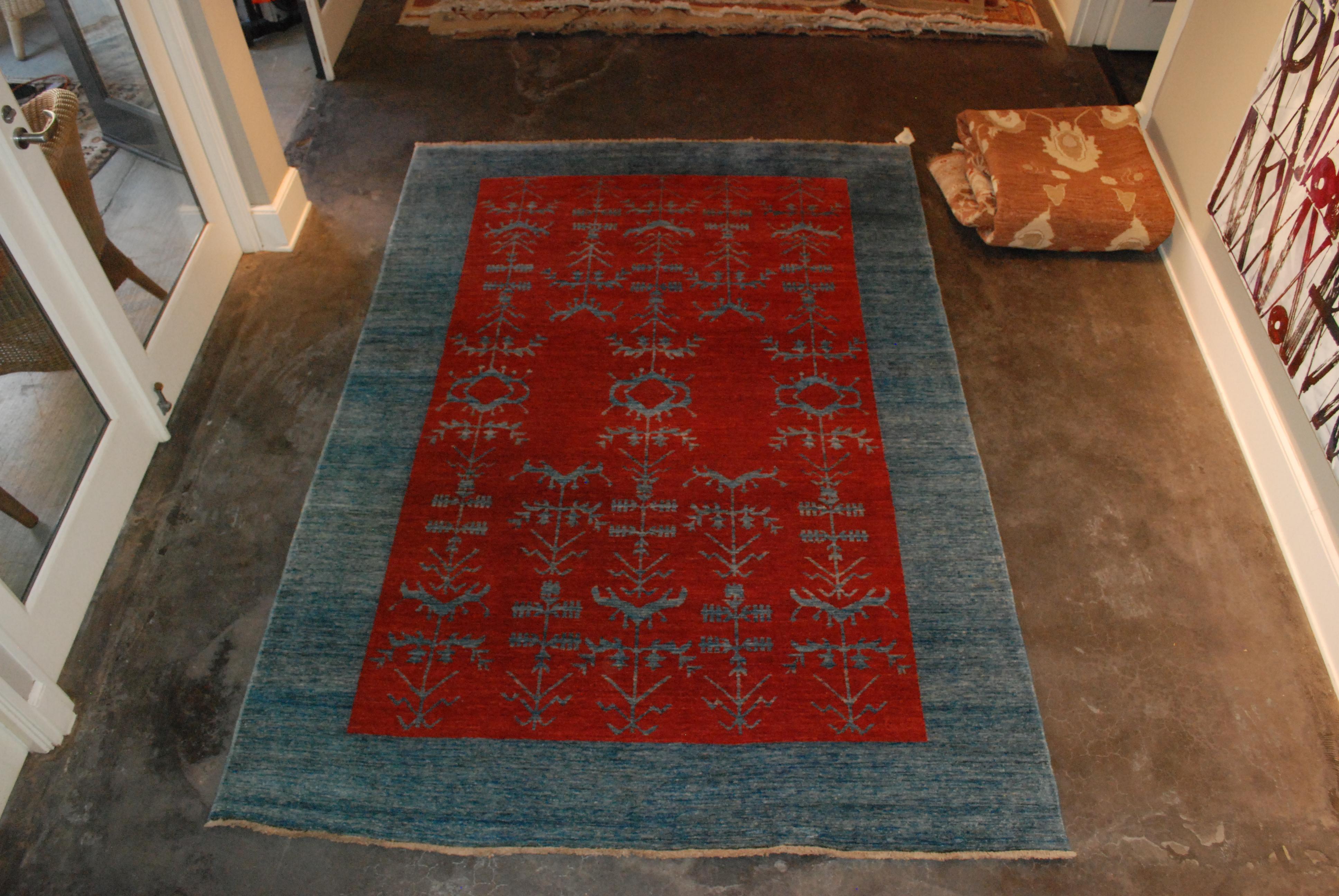 Anglo-Indian Vintage 20th Century Gaba Blue and Red Rug