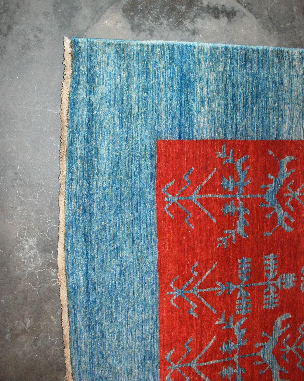 Wool Vintage 20th Century Gaba Blue and Red Rug