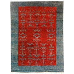 Vintage 20th Century Gaba Blue and Red Rug