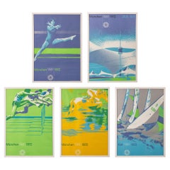 Vintage 20th Century German Set Of Five Framed Olympic Posters c.1972