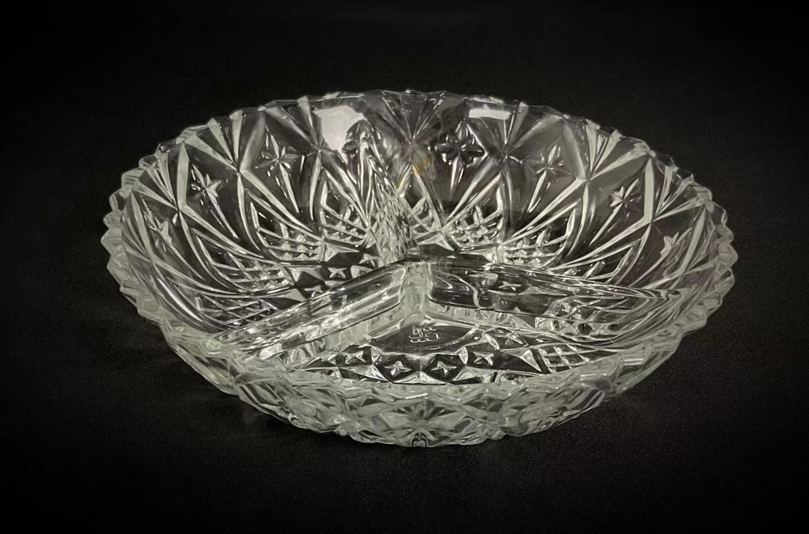 Plato Dividido de Cristal Vintage del Siglo XX con Diseño Grabado - Francés - 2Y440 siglo XX en venta